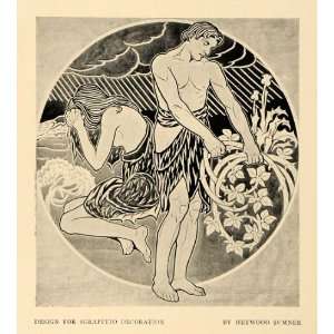  1899 Print Art Heywood Sumner Sgraffito Pot Adam Eve 