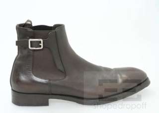 Prada Mens Brown Leather Buckled Ankle Boots Size 10  