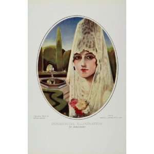  1926 Color Ad Woman Veil Mantilla Garden Fountain 