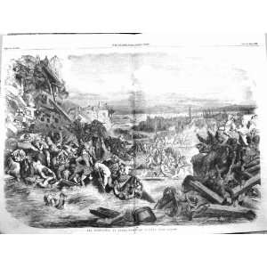 1856 INUNDATION LYONS FRANCE RIVER FLOODS PEOPLE RESCUE  