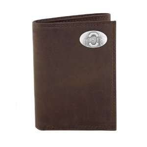 NCAA Ohio State Buckeyes Light Brown Crazyhorse Leather Trifold Concho 