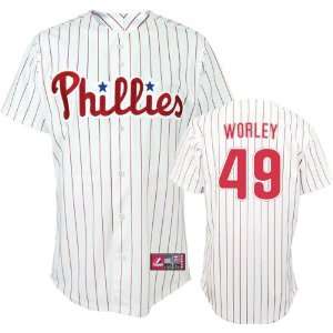 Vance Worley Jersey Adult Majestic Home White Pinstripe Replica #49 