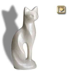  White Cat Brass Pet Cremation Urn by LoveUrns
