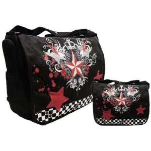  Punk Messenger Bag Gothic Skull Bag Rd & Blk Sports 
