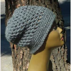  Hand Crocheted Slouchy Beanie Hat Cap Crochet Soft Gray 