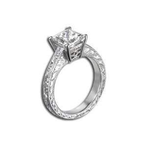 ZIVA Hand Engraved Platinum Diamond Engagement Ring Setting for 2 