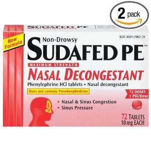 Sudafed PE Maximum Strength Nasal Decongestant, Non Drowsy (10 mg), 72 