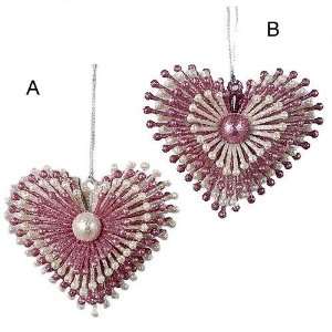  Pink and Silver Heart Pillar Ornament