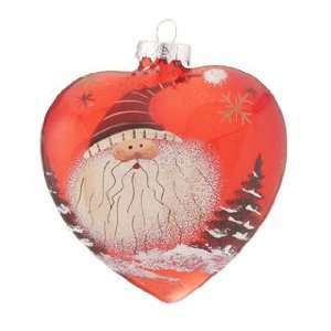   Red Glass Heart Santa   Striped Hat Christmas Ornament