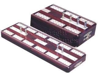 Cribbage Board Rose wood inlaid 2 tracks Card Box Pegs  