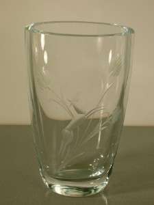 SCANDINAVIAN GLASS VASE DEER ETCHING 3/8 Thick Oval Beautiful  
