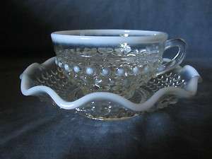 MOONSTONE CUP & CRIMPED DESSERT BOWL BY ANCHOR HOCKING  