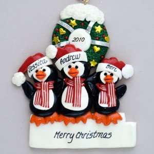    Personalized Three Penguins Christmas Ornament