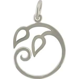  Silver Plated Bronze Pendant with Two Curled Vine Leaves 
