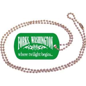    Forks Washington Green Dog Tag with Neck Chain 