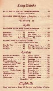 1940s Columbia Restaurant, Tampa, Florida menu. 6 pages + cover 
