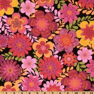 Penny Lane Bright Floral on Black Quilting Treasures Fabric Cotton BTY 