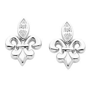  14K White Gold Fleur de Lis Diamond Earrings   0.30 Ct 