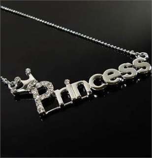 Korean Style Cute Crown PRINCESS Word Crystal Necklace x95 great gift 