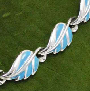 Vintage Blue Enameled Leaf Necklace Signed  