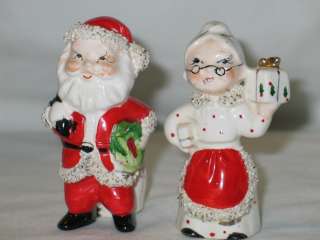   Christmas Commodore ceramic Santa & Mrs Claus Candle Holders 1950s