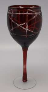 Set of 6 Bohemian Cut Glass Ruby Red Wine Glasses  
