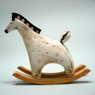 Miniature White Pottery Ceramic Porcelain Rocking Horse  