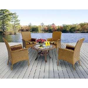 Maple Grove Rattan Chat Set   5 Pieces (4 Arm Chairs and Chat Table 