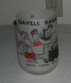   RAILROAD Frosted Glass BAR MUG CARVER MA TRAIN attraction NICE  