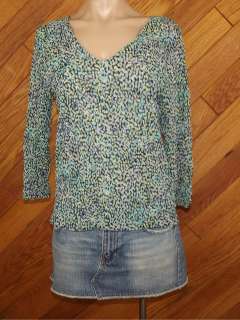Dana Buchman Size XL Multi Color V Neck 3/4 Sleeve Shirt Blouse Top 