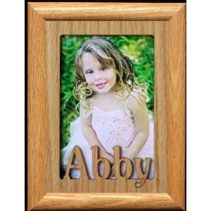  5x7 Abby ~ Portrait Laser Cut Oak PHOTO NAME FRAME ~ Holds 
