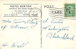 VA DANVILLE HOTEL BURTON TOWN VIEW MAILED 1943 R38995  