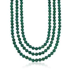  8 8.5mm Green Agate Triple Strand Necklace. 64 Jewelry