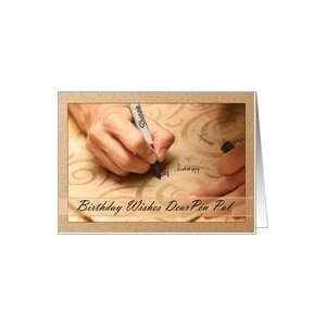  Pen Pal Birthday Card with hands writing Happy Birthday 