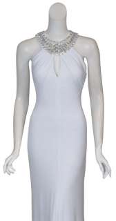 MARY L COUTURE Dazzling White Halter Evening Dress Gown 8 NEW  
