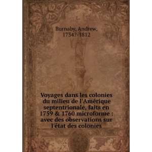   Ã©tat des colonies Andrew, 1734? 1812 Burnaby  Books