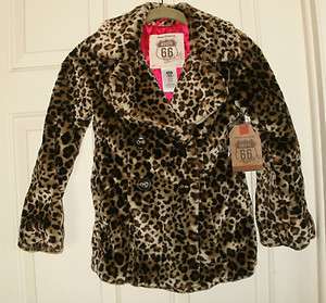   Fur Leopard Winter Coat jacket Route 66 Double Breasted S small  