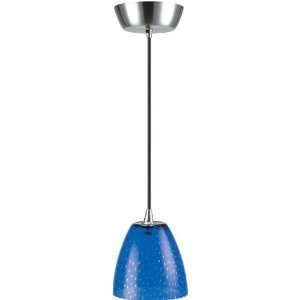   Pendant Polished Steel With Colored Blue Glass Shade