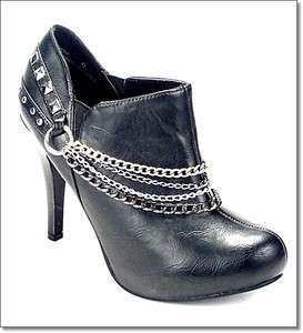 New ANNE MICHELLE Chain Decorated Ankle Bootie Black  