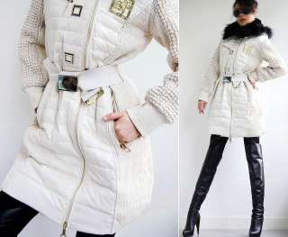   Fur Collar and Hooded Quilted Puffer Down Long Coat With Belt  