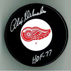  Alex Delvecchio Autographed Red Wings Puck w/ HOF 