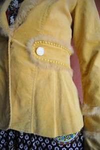 VTG CHANEL Mustard Yellow Velvet Fur Trim Short Length Jacket Coat 