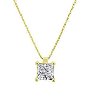 14k Yellow Gold Princess Cut 4 Prong Hidden Bale Diamond Pendant (1/4 