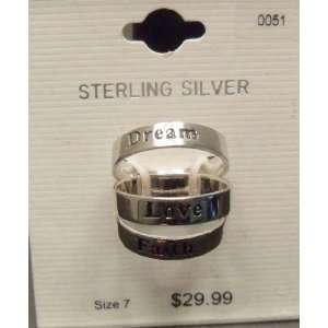  Dream Love Faith Sterling Silver Ladies Ring Sz 7 New 