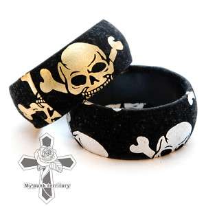 Jpop Velvet SILVER Pirate Skull Avril Rock EMO Bracelet  