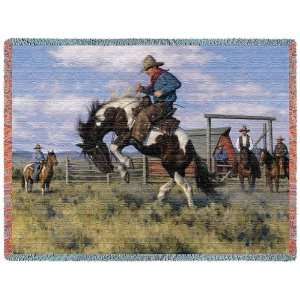  Rough Start Cowboy Bronco Horse Rider Throw Blanket