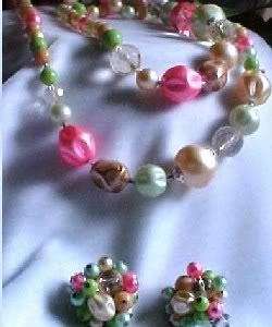 Crystal Pastel Demi Parure 50s Necklace and Earrings  