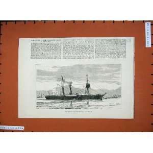  1882 Chinese Tea Ship Mee Foo Sailing Sea Antique Print 