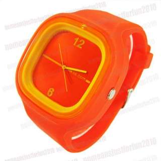 Orange DIY Unisex Silicone Jelly Sports Watch M462O  