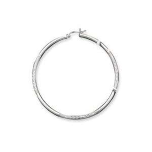  Silver 2.50mm Satin Diamond cut Hoop Earrings Jewelry
